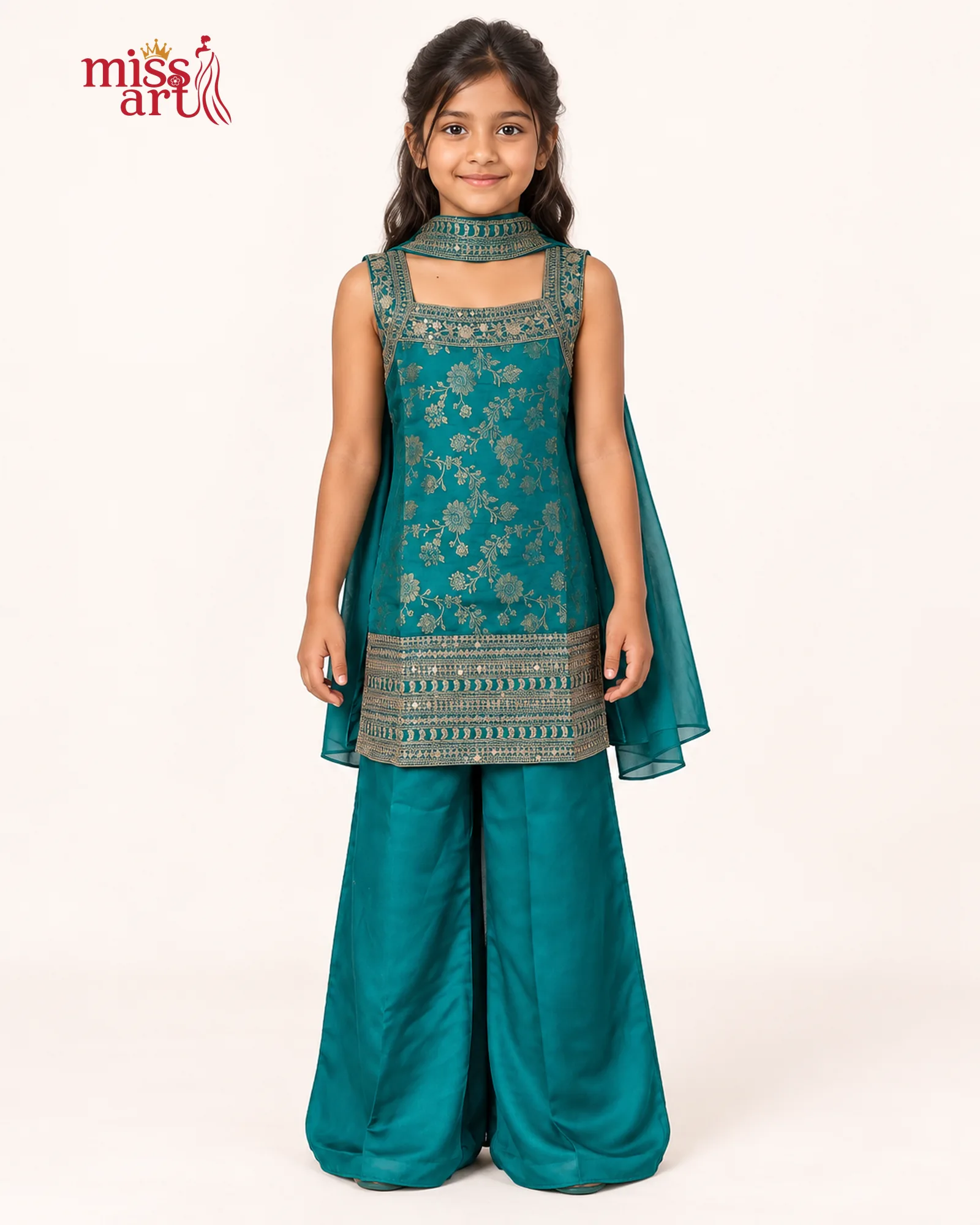 Rama Green Floral Kurta Palazzo Set - front