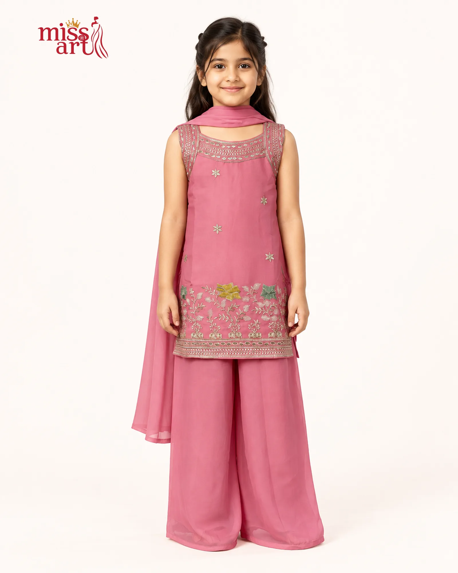 Pink Floral Kurta Palazzo Set - front