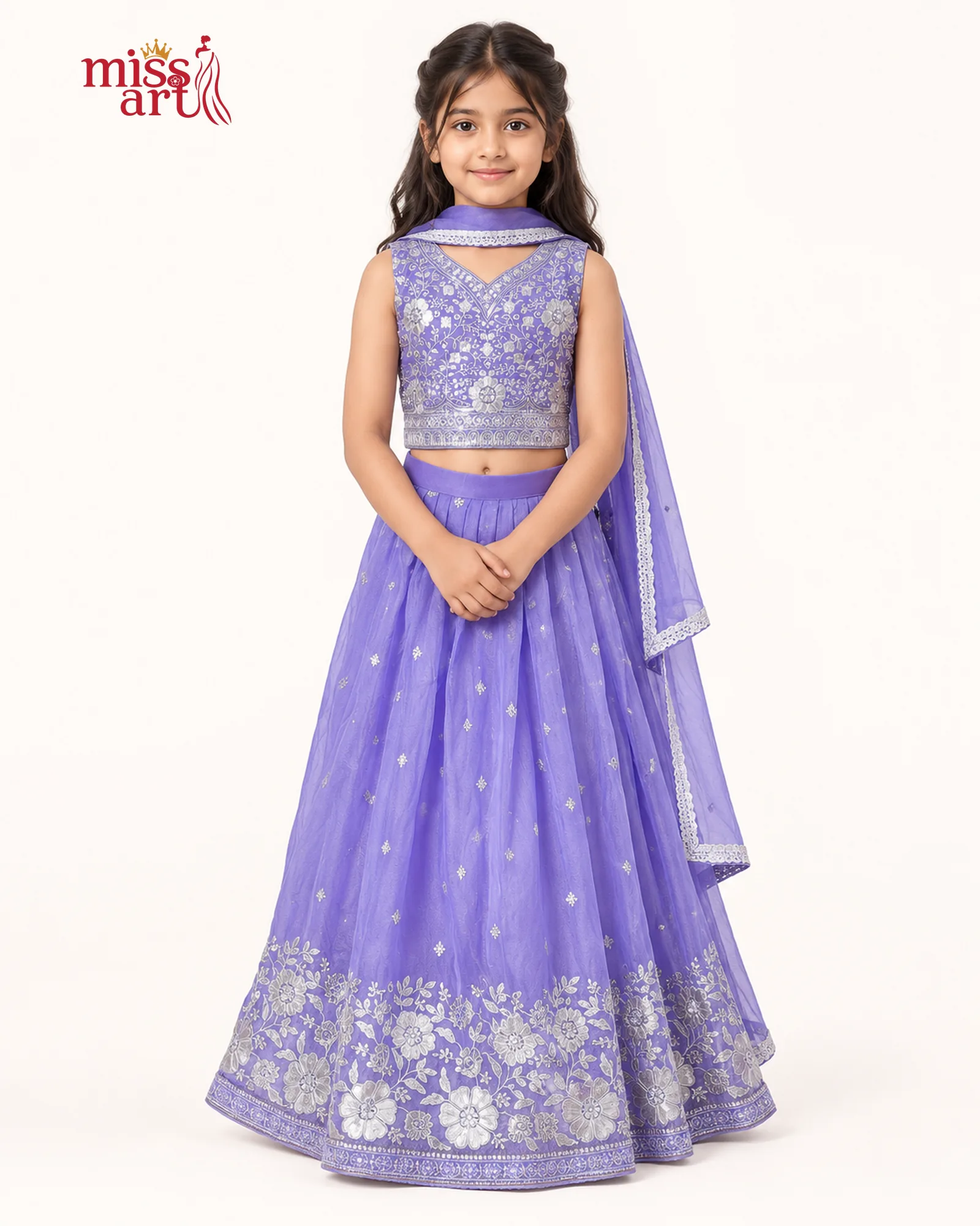 Purple Floral Border Lehenga Set - front
