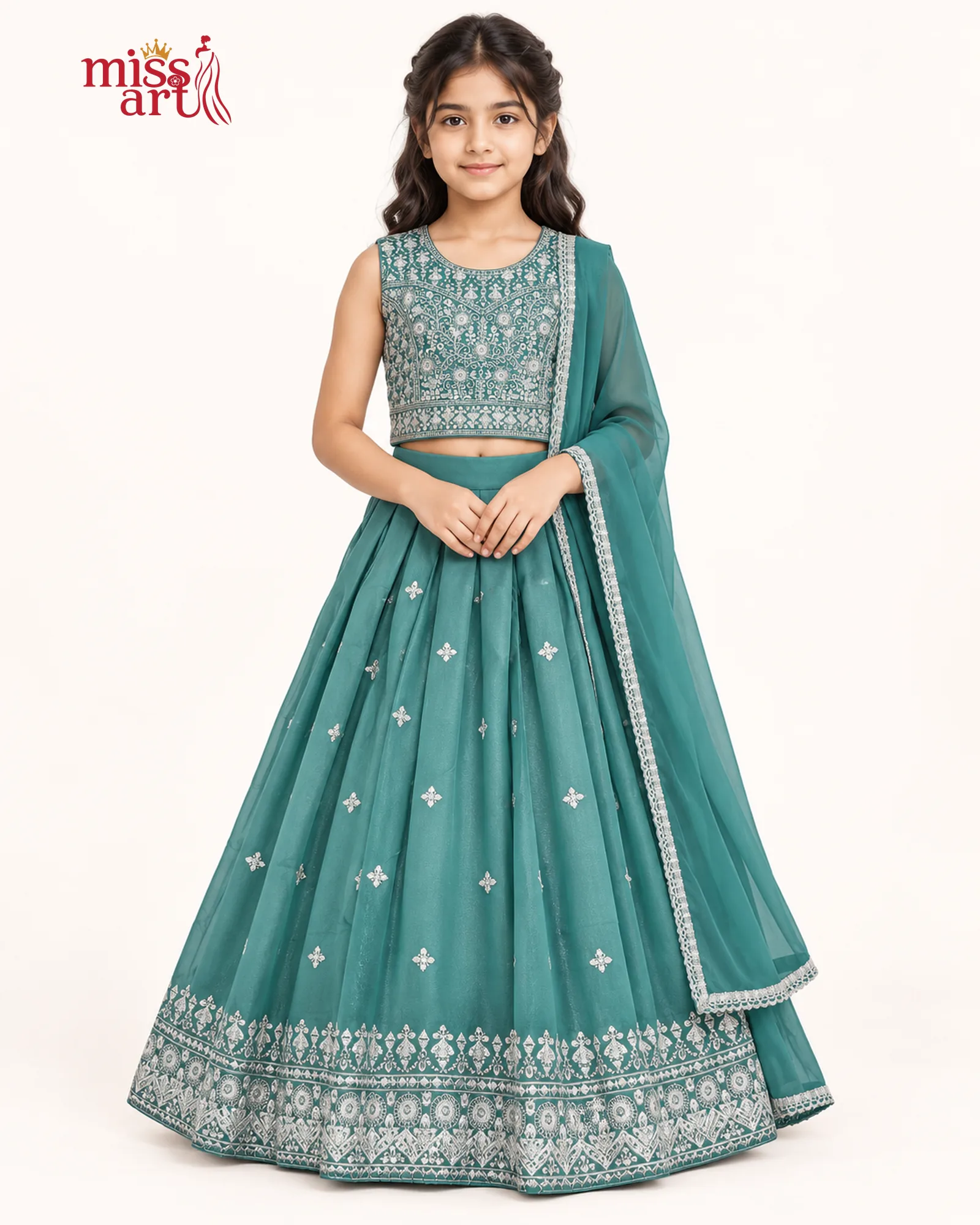 Pista Green Border Lehenga Set - front